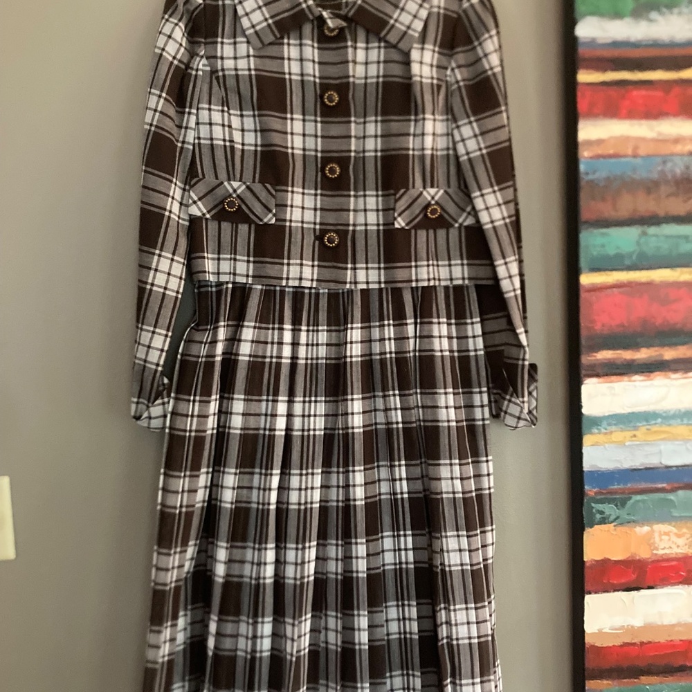 I. Magnin Abe Schrader 1960s 60s vintage summer dress suit in brown plaid - Picture 4 of 15